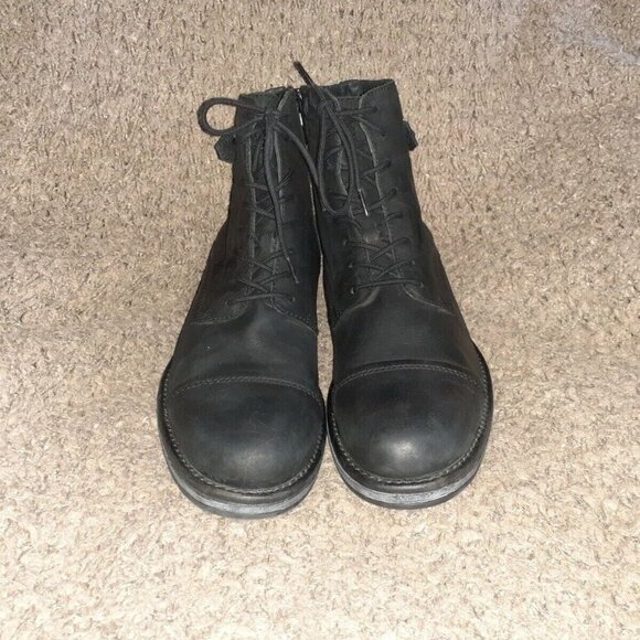 JACK & JONES-Black Oiled Leather Ankle Boots-Side Zip-Lace Up-Sz 43/10-NWOB - Picture 3 of 8